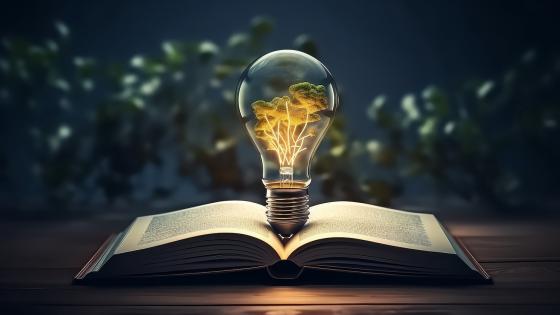 Light bulb inside book