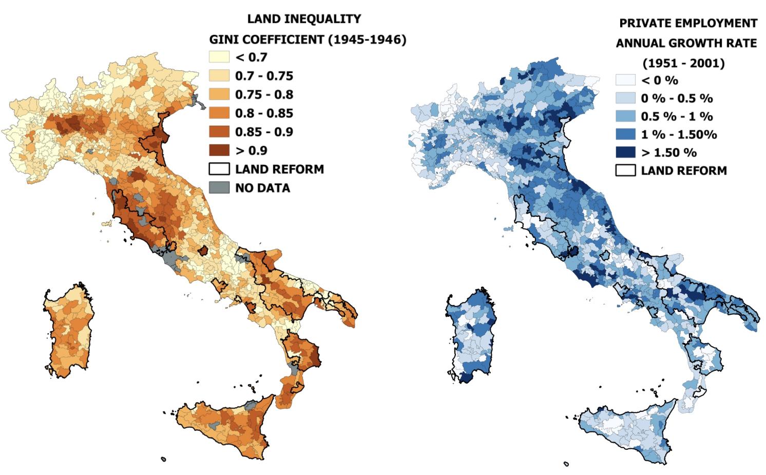 Figure 1 Initial land ownership inequality and economic growth in Italy, 1951–2001